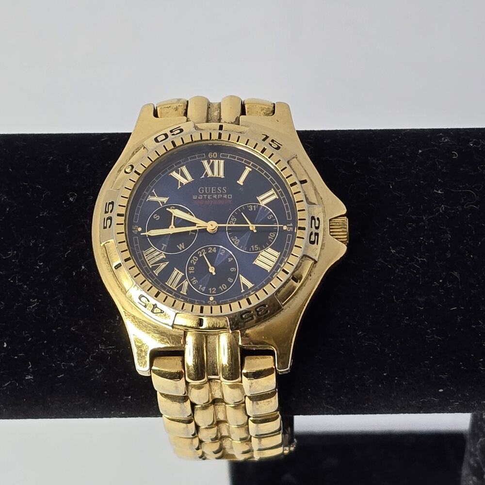GUESS Men’s Fashion Gold-Tone WaterPro G95163G Blue Dial 100M Stainless Steel